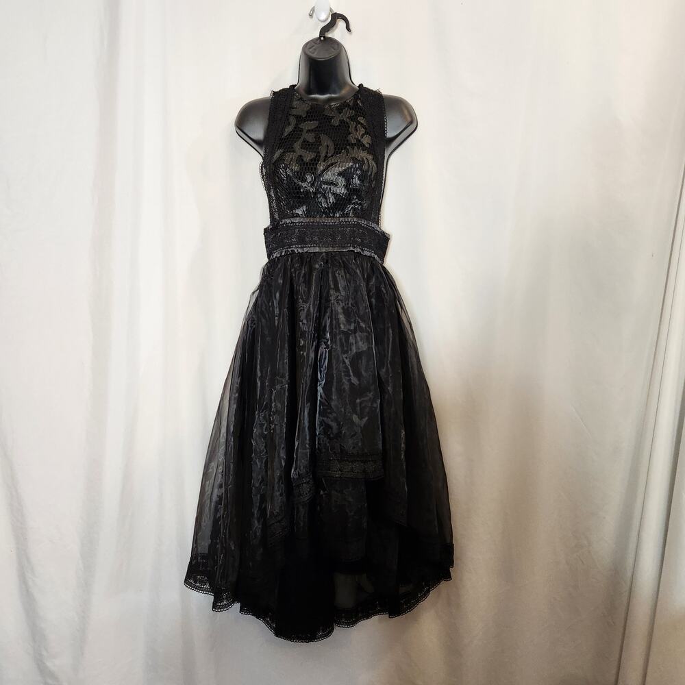 UNKNOWN Black High Low Mesh Lace Sheer 3 Layer Formal Semi Formal Womens 4‎ FLAW